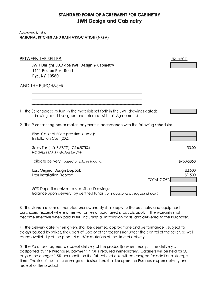 Cabinetry Agreement  Form